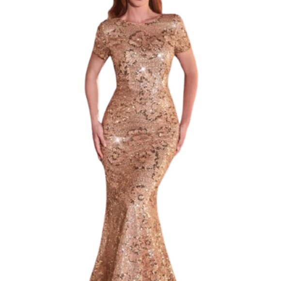NWT  Ladivine CC3700 Sequin Mother of the Bride Dress Rose Gold 12 - Picture 1 of 6